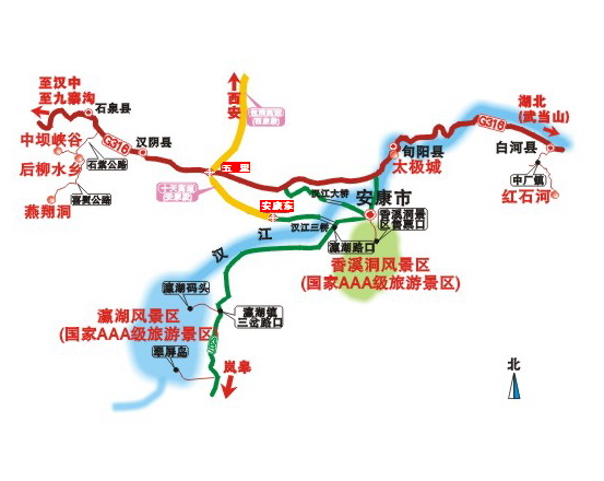 以安康为旅游过境地推介沿途主要景区国道316石泉县城关镇至白河城关